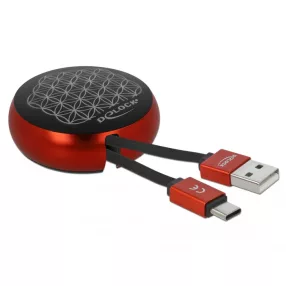   Delock USB 2.0 behúzható kábel A-típusú   USB-C  fekete / piros (DL-85819)