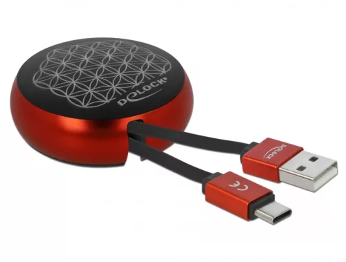 Delock USB 2.0 behúzható kábel A-típusú   USB-C  fekete / piros (DL-85819)