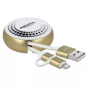   Delock USB 2.0 2 az 1-ben behúzható kábel A-típusú   Micro-B és Lightning  fehér / arany (DL-85820)