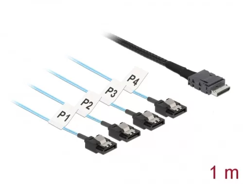 Delock Kábel OCuLink SFF-8611 > 4 x 7 tűs SATA 1 m fém (DL-85829)