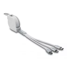   Delock 3 az 1-ben visszahúzható fehér USB Type-C  töltőkábel Lightning  / Micro-USB- / USB Type-C  végződéssel (DL-85844)