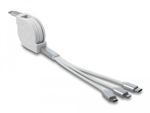 Delock 3 az 1-ben visszahúzható fehér USB Type-C  töltőkábel Lightning  / Micro-USB- / USB Type-C  végződéssel