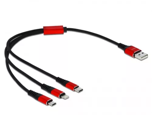 Delock 30 cm hosszú, USB töltő kábel 3 az 1-ben Lightning -, Micro USB- és USB Type-C  csatlakozásho (DL-85891)