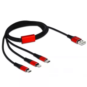   Delock 1 m hosszú, USB töltő kábel 3 az 1-ben Lightning -, Micro USB- és USB Type-C  csatlakozáshoz (DL-85892)
