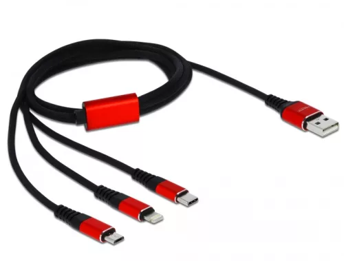 Delock 1 m hosszú, USB töltő kábel 3 az 1-ben Lightning -, Micro USB- és USB Type-C  csatlakozáshoz (DL-85892)