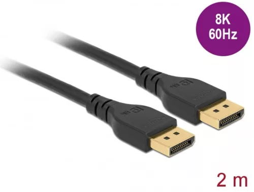 Delock DisplayPort kábel 8K 60 Hz 2 m DP 8K tanúsítvánnyal retesz nélküli (DL-85910)