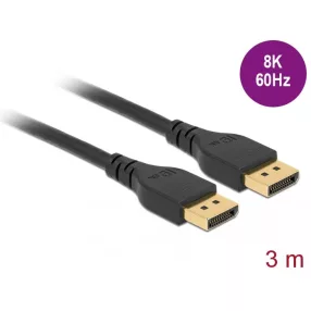   Delock DisplayPort kábel 8K 60 Hz 3 m DP 8K tanúsítvánnyal retesz nélküli (DL-85911)