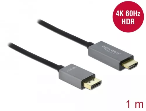 Delock Aktív DisplayPort 1.4 - HDMI kábel 4K 60 Hz (HDR) 1 méter hosszú (DL-85928)
