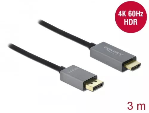 Delock Aktív DisplayPort 1.4 - HDMI kábel 4K 60 Hz (HDR) 3 méter hosszú (DL-85930)