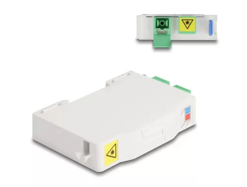 Delock Optikai szál csatlakoztató doboz DIN sínhez csatlakozó tartállyal és 2 x SC Simplex coupler-rel (DL-85935)