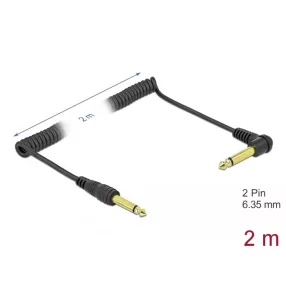   Delock Hajlított csavartkábel 6,35 mm 2 tűs mono jack apa - mono jack apa 2 m, fekete (DL-85939)