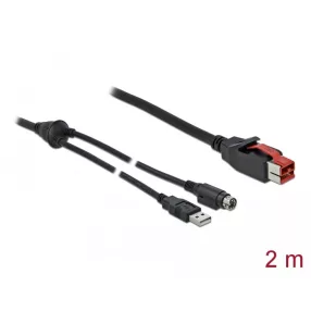   Delock PoweredUSB kábel apa 24 V > A-típusú USB apa + Mini-DIN 3 tűs apa 2 m, POS nyomtatókhoz és cs (DL-85941)