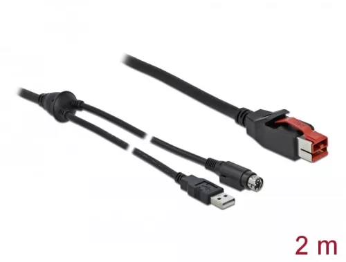 Delock PoweredUSB kábel apa 24 V > A-típusú USB apa + Mini-DIN 3 tűs apa 2 m, POS nyomtatókhoz és cs (DL-85941)