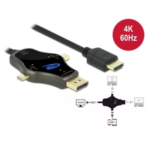   Delock 3 az 1-ben, 4K 60 Hz-s képernyő kábel USB-C , DisplayPort és mini DisplayPort bemenettel, val (DL-85974)