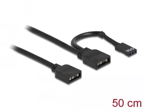 Delock RGB csatlakozó kábel 3 tűs 5 V-s RGB / ARGB LED fényhez és 2 db. 3 tűs anya csatlakozóval 50 (DL-86001)