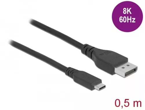 Delock Kétirányú USB Type-C  - DisplayPort kábel (DP Alt Mode) 8K 60 Hz 0,5 m DP 8K ellenőrzött (DL-86037)
