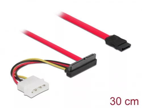 Delock SATA-kábel, 6 Gb/s, 7 tűs csatlakozóhüvely + 4 tűs Molex-csatlakozódugó > 22 tűs SATA-csatlakozóhüvely, felfelé ívelt, 50 cm (DL-86078)