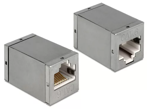 Delock Adapter, RJ45-aljzat > RJ45-aljzat, Cat.6 STP kompakt ezüst (DL-86250)