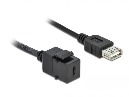 Delock Keystone modul, USB 2.0 C-csatlakozóhüvely > USB 2.0 A-csatlakozóhüvely, kábellel (DL-86384)