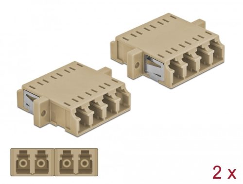 Delock LC optikai szálas csatlakozó Quad anya - LC Quad anya, egymódosú 2 db. Bézs