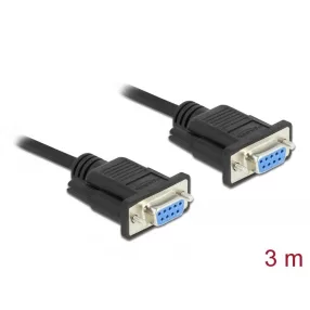   Delock Sub D9-es, null modemű, RS-232 soros kábel, anya-anya, 3 m (DL-86606)