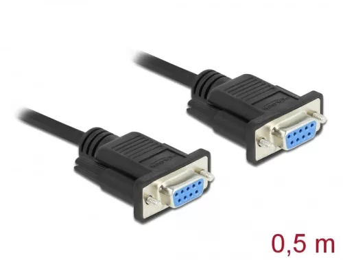Delock Sub D9-es, null modemű, RS-232 soros kábel, anya-anya, 0,5 m (DL-86614)