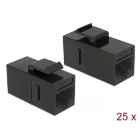   Delock Keystone modul, RJ45-aljzat > RJ45-aljzat, Cat.6 UTP, fekete 25 db.-os (DL-86629)
