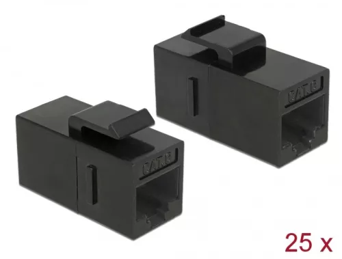 Delock Keystone modul, RJ45-aljzat > RJ45-aljzat, Cat.6 UTP, fekete 25 db.-os (DL-86629)