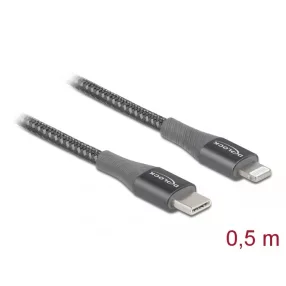   Delock Adat- és töltőkábel USB Type-C  - Lightning  iPhone , iPad  és iPod  készülékhez szürke 0,5 m (DL-86630)