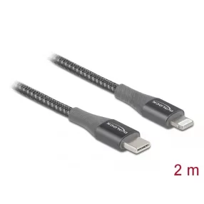  Delock Adat- és töltőkábel USB Type-C  - Lightning  iPhone , iPad  és iPod  készülékhez szürke 2 m M (DL-86632)