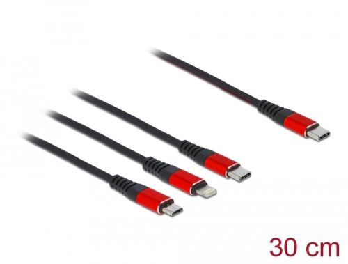 Delock 30 cm hosszú, USB töltő kábel 3 az 1 USB Type-C  apa Lightning -, Micro USB- és USB Type-C  c