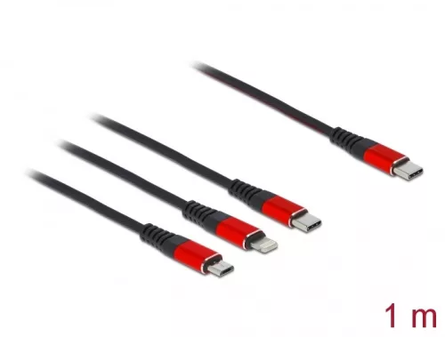 Delock 1 m hosszú, USB töltő kábel 3 az 1 USB Type-C  apa Lightning -, Micro USB- és USB Type-C (DL-86711)
