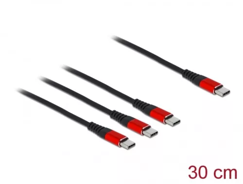 Delock 30 cm hosszú, USB töltő kábel 3 az 1 USB Type-C  apa 3 x USB Type-C  csatlakozáshoz (DL-86712)