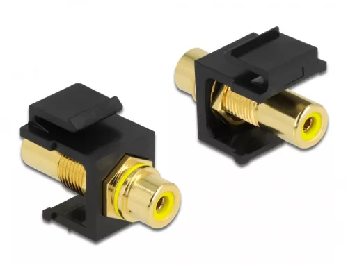 Delock Keystone modul, RCA-csatlakozóhüvely > RCA-csatlakozóhüvely, aranyozott, sárga / fekete (DL-86743)