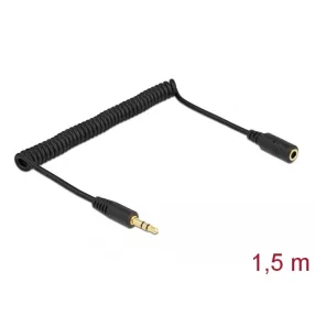   Delock Csavartkábel meghosszabbítás 3 tűs 3,5 mm sztereo Jack apa   sztereo jack anya 1,5 m, fekete (DL-86768)