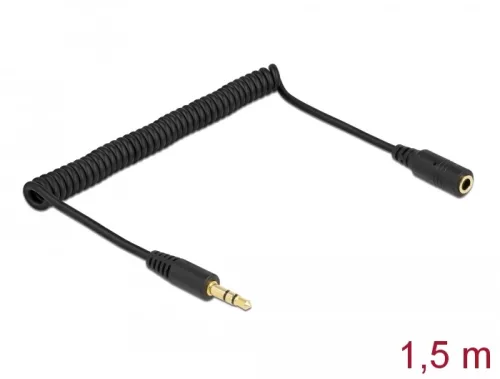 Delock Csavartkábel meghosszabbítás 3 tűs 3,5 mm sztereo Jack apa   sztereo jack anya 1,5 m, fekete (DL-86768)