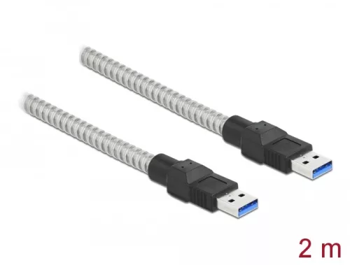 Delock USB 3.2 Gen 1, fém borítású kábel A-típusú apa   A-típusú, 2 méter (DL-86776)