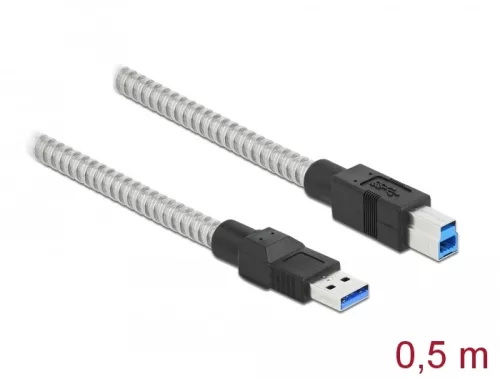 Delock USB 3.2 Gen 1, fém borítású kábel A-típusú apa   B-típusú, 0,5 méter (DL-86777)