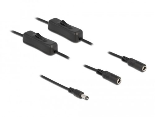Delock DC kábel 5,5 x 2,1 mm apa   2 db. DC anya kapcsolóval ellátott, 1 m