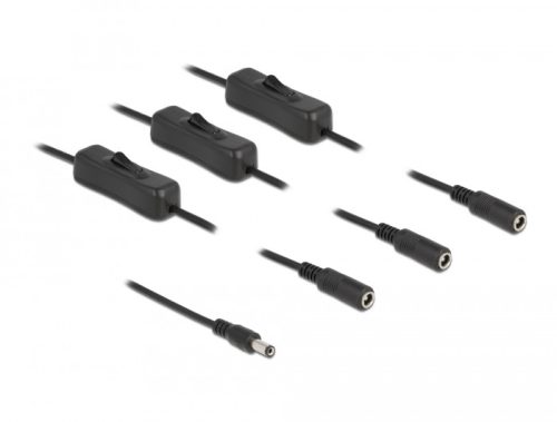 Delock DC kábel 5,5 x 2,1 mm apa   3 db. DC anya kapcsolóval ellátott, 1 m