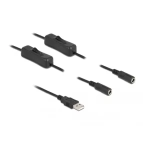   Delock A-típusú USB apa   2 db. DC 5,5 x 2,1 mm anya csatlakozójú, 1 méter hosszú kábel (DL-86797)