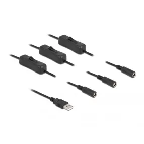   Delock A-típusú USB apa   3 db. DC 5,5 x 2,1 mm anya csatlakozójú, 1 méter hosszú kábel (DL-86798)