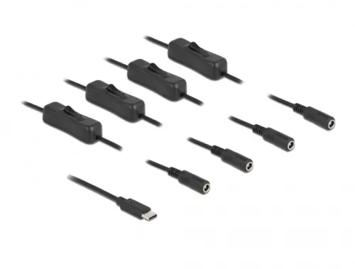 Delock USB Type-C  apa   4 db. DC 5,5 x 2,1 mm anya csatlakozójú, 1 méter hosszú kábel (DL-86802)