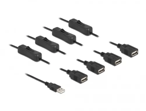 Delock USB A-típusú kábel apa   4 db. USB A-típusú anya kapcsolóval ellátott, 1 m (DL-86805)
