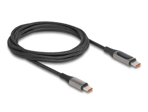 Delock USB 2.0 Kábel USB Type-C  apa - apa csatlakozóval tápmérővel, PD 3.0 100 W, 2 m (DL-86809)