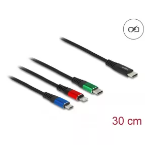   Delock 30 cm hosszú, USB töltő kábel 3 az 1 USB Type-C  apa Lightning -, Micro USB- és USB Type-C  csatlakozáshoz (DL-86820)
