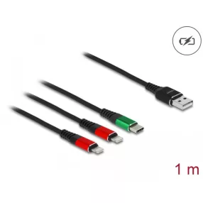   Delock 1 m hosszú, USB töltő kábel 3 az 1 A-típusú apa 2 x Lightning -, es USB Type-C  csatlakozáshoz (DL-86821)