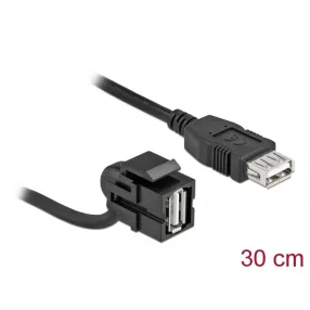   Delock Keystone modul, USB 2.0 A-csatlakozóhüvely 110  > USB 2.0 A-csatlakozóhüvely, kábellel fekete (DL-86869)
