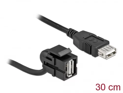 Delock Keystone modul, USB 2.0 A-csatlakozóhüvely 110  > USB 2.0 A-csatlakozóhüvely, kábellel fekete (DL-86869)