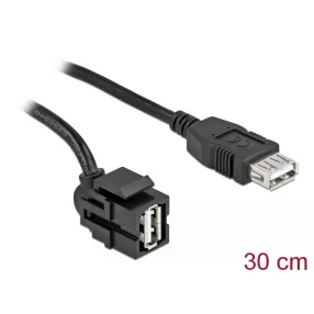   Delock Keystone modul, USB 2.0 A-csatlakozóhüvely 250  > USB 2.0 A-csatlakozóhüvely, kábellel fekete (DL-86870)